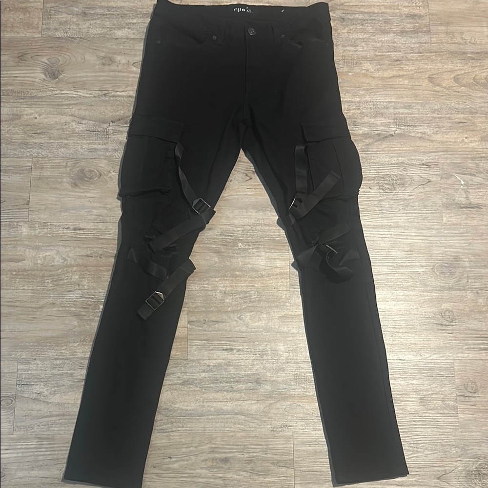 Chic Black Cargo Pants with Straps